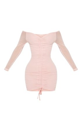 Shape Dusty Rose Mesh Ruched Bardot Bodycon Dress | PrettyLittleThing