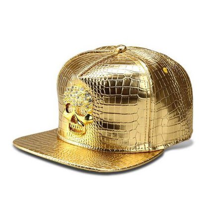 Rhinestone Metal Skull Pu Leather Snapback Cap Gold | RebelsMarket