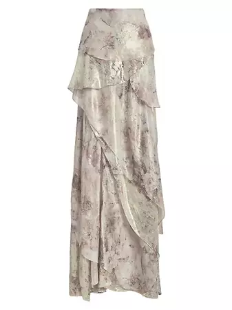 Shop Ralph Lauren Collection Ali Tiered Metallic Silk Maxi Skirt | Saks Fifth Avenue