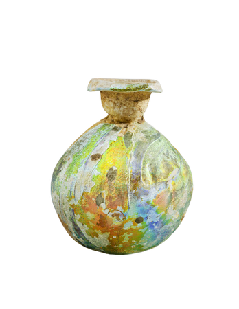 Ancient Roman Bottle, 1st - 2nd century A.D.  H: 5.7 cm, W: 4.5 cm