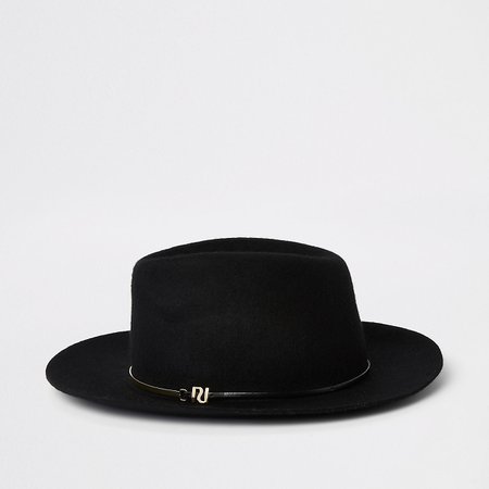 Black felt gold bar trim fedora hat - Hats - Accessories - women