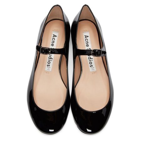 Black Leather Buckle Flats