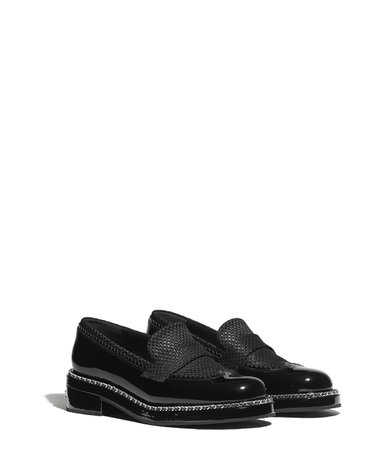 Loafers, patent calfskin & mixed fibers, black - CHANEL