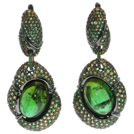 Mousson Atelier Green Tourmaline Yellow Sapphire Tsavorite 18 Karat Black Gold Earrings