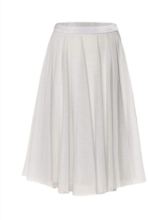PAISIE - Midi Skirt With Satin Waistband & Tulle Overlay In Grey