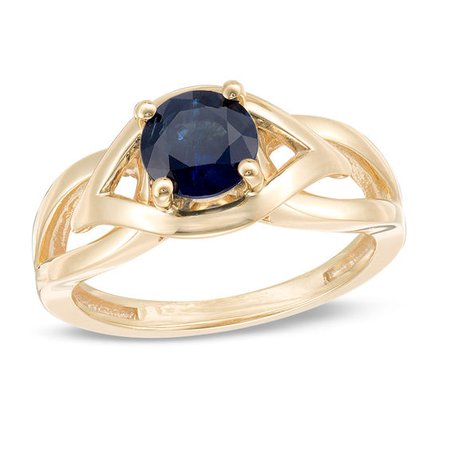 6.5mm Blue Sapphire Solitaire Evil Eye Split Shank Ring in 10K Gold | View All Gemstones | Peoples Jewellers