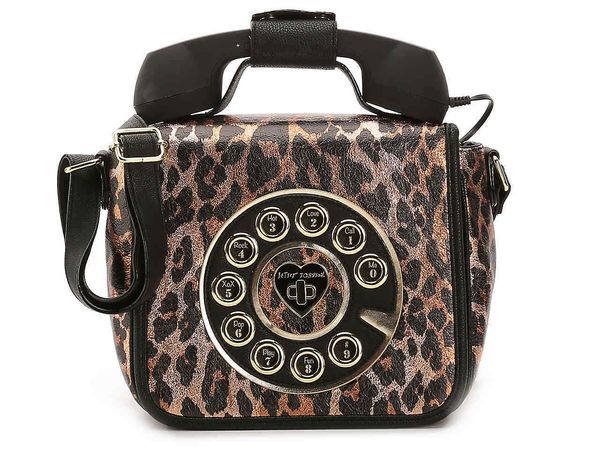 Betsey Johnson Kitsch Call Me Baby Telephone Bag Phone Bronze Cheetah NEW | eBay