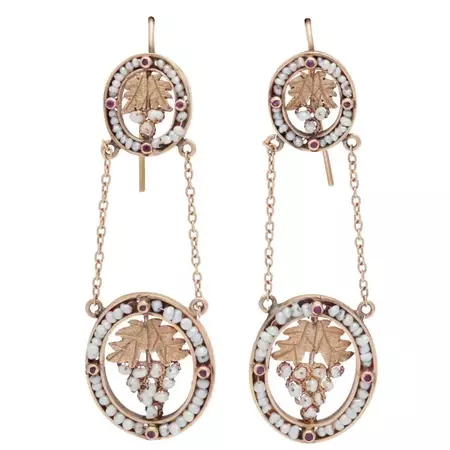 Antique Victorian Natural Pearl Gold Chandelier Earrings For Sale at 1stDibs | victorian chandelier earrings