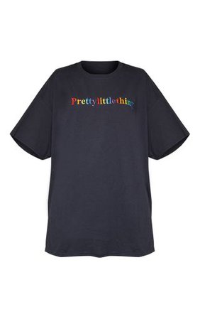 Multi Embroidered Black Oversized T Shirt | PrettyLittleThing