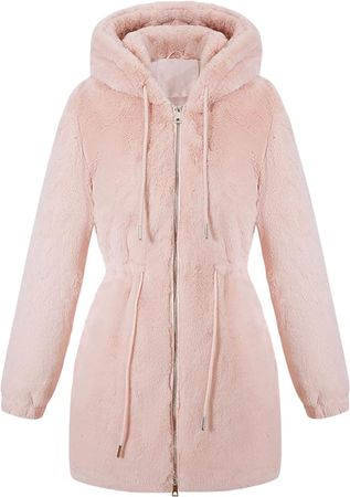 Bellivera Women Fleece Jacket, Fall Clothes Winter Trendy Faux Fur Coat Long Fuzzy Hood Fluffy Sherpa Overcoat 2135 Pink M at Amazon Women's Coats Shop