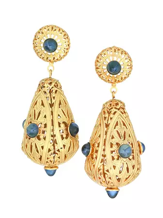 Shop Kenneth Jay Lane Goldplated & Sapphire-Color Cabochon Filigree Drop Earrings | Saks Fifth Avenue