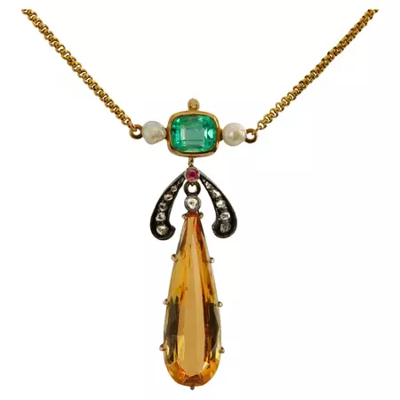 Imperial Topaz and Emerald Necklace Early Art Deco Certified For Sale at 1stDibs