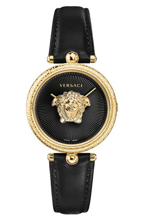 Versace Palazzo Empire Leather Strap Watch, 34mm | Nordstrom