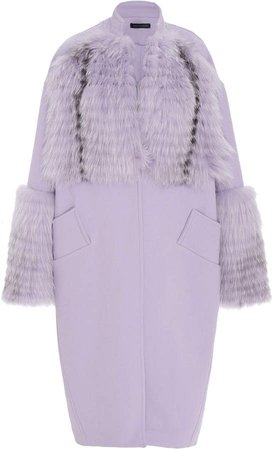 Sally LaPointe Fur-Trimmed Wool-Blend Cocoon Coat