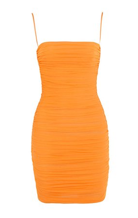 Cloth’Ella' Tangerine Ruched Organza Mesh Mini Dress