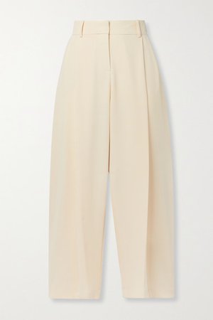 Cropped Pleated Crepe Pants - Cream