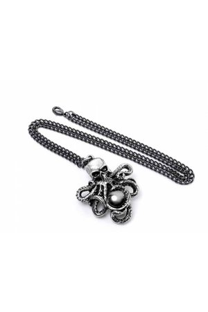 Mammon of the Deep Skull Octopus Pendant Necklace by Alchemy