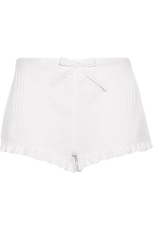 Women's White Royal Oxford Pintucked Cotton Pajama Shorts