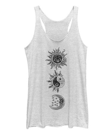 Fifth Sun White Heather Sun Moon Woodcut Racerback Tank - Women | Best Price and Reviews | Zulily