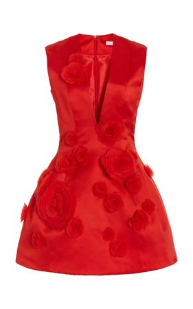 Rosette-Embroidered Silk Mini Dress By Oscar De La Renta
