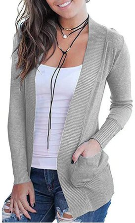 VOIANLIMO Women's Open Front Casual Long Sleeve Knit Classic Sweaters Cardigan with Pockets at Amazon Women’s Clothing store