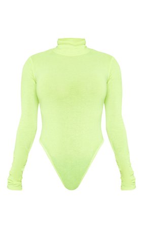 Neon Yellow Fine Knit Roll Neck Bodysuit | PrettyLittleThing USA