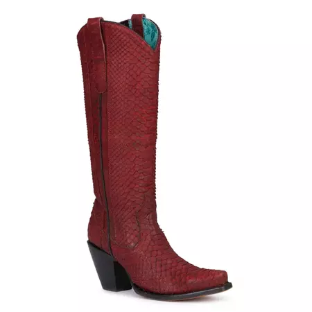 Corral Women's Red Full Python Snip Toe Tall Exotic Cowboy Boots available at Cavenders