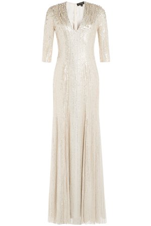 Floor Length Embellished Silk Dress Gr. UK 10