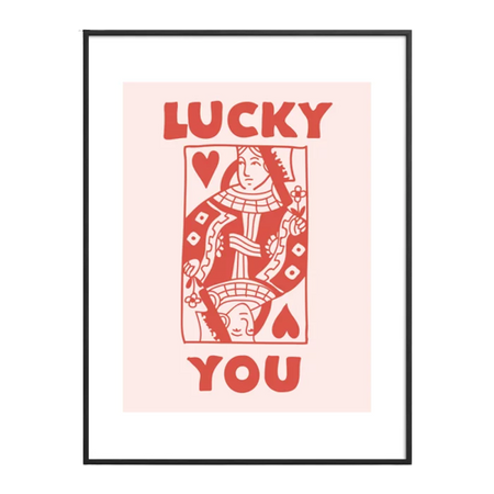 Lucky You - Queen of Hearts - Red Framed Art Print