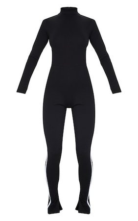 Black Sports Stripe High Neck Jumpsuit | PrettyLittleThing