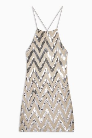 Zig Zag Sequin Halter Neck Mini Dress | Topshop stone