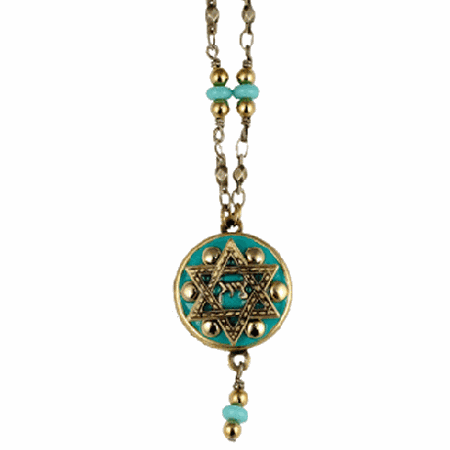 Gold and Green Star of David Necklace By: Michal Golan