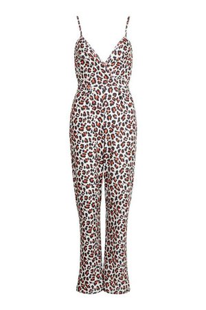 Leopard Print Tie Back Strappy Jumpsuit | boohoo