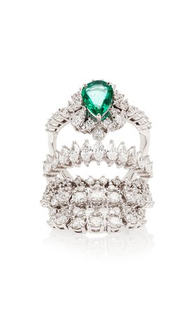 Four tier Stack Illusion Diamond And Emerald Ring