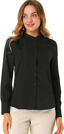 Allegra K Women's Mandarin Collar Office Top Long Sleeve Button Down Shirt at Amazon Women’s Clothing store