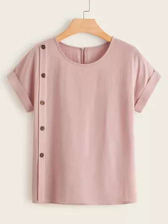 Button Front Roll Up Sleeve Blouse | SHEIN USA