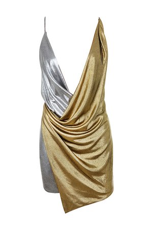 Clothing : Bodycon Dresses : 'Davina' Silver + Gold Duo Wrap Dress