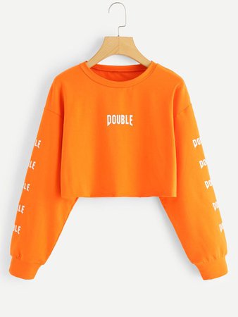 Neon Orange Letter Graphic Crop Sweatshirt | SHEIN USA