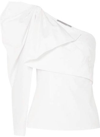 One-shoulder Bow-embellished Cotton-poplin Top - White