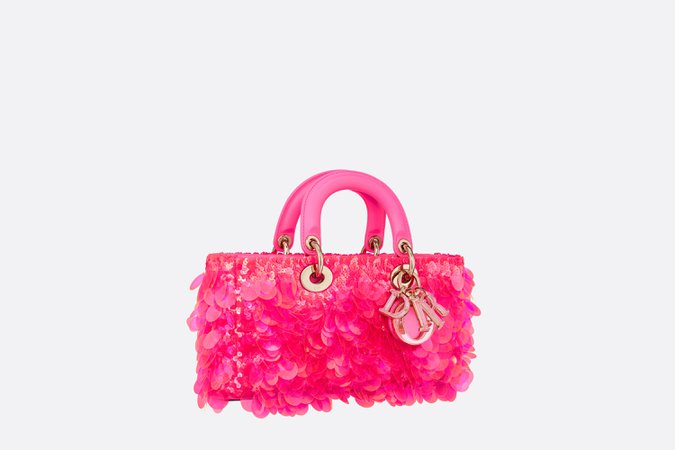 Lady D-Joy Bag Fluorescent Pink Satin Embroidered with Paillettes | DIOR