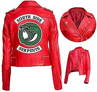 Womens Serpents Gang Red Cheryl Blossom Red Faux Leather Biker Jacket (XXL) at Amazon Women's Coats Shop