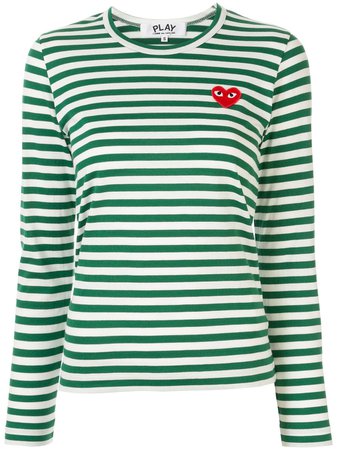 Comme Des Garçons Play, Striped Logo-Patch T-Shirt