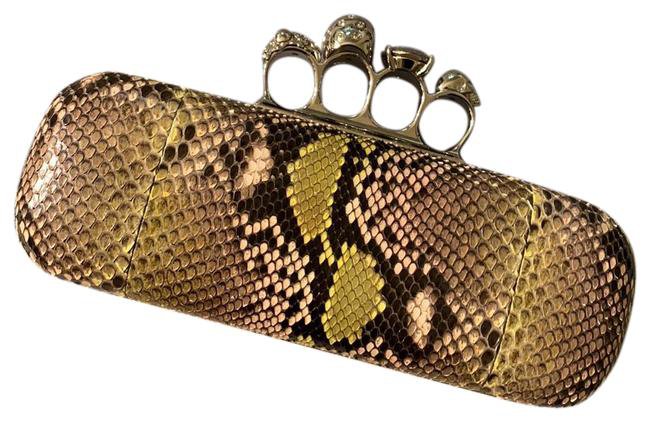 *clipped by @luci-her* Alexander McQueen Box Knuckle Long Pink and Yellow Tones Python Skin Leather Clutch - Tradesy
