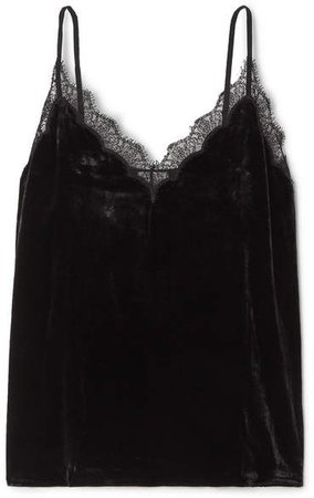The Zosia Lace-trimmed Velvet Camisole - Black