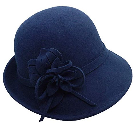 Bellady Women Solid Color Winter Hat 100% Wool Cloche Bucket with Bow Accent, Navy at Amazon Women’s Clothing store: