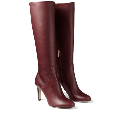 Bordeaux Calf Leather Knee Boots|TEMPE 85| Autumn Winter 19| JIMMY CHOO