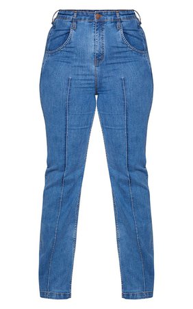 Plus Mid Blue Wash Contrast Stitch Flared Jean | PrettyLittleThing USA