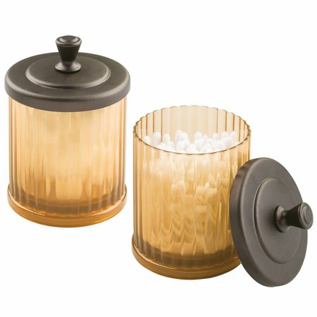 Fluted Plastic Bathroom Vanity Storage Jar Canister - Pack of 2