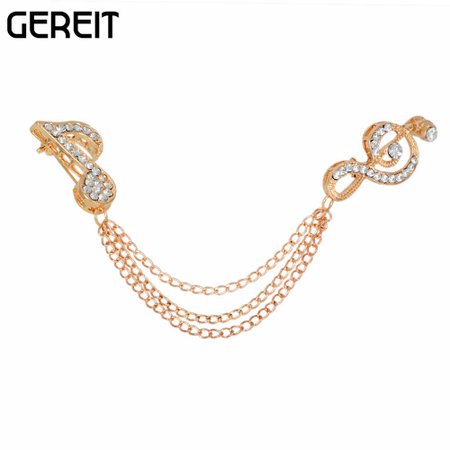 Gold color Crystal Music Note Chain Brooch Badge Pin Collar Shirt Clothes Jewelry Gift broche-in ... $1.48*