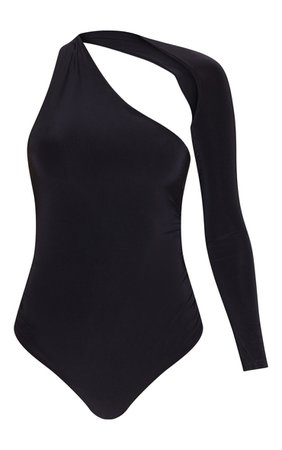 Black One Shoulder Asymmetric Bodysuit | PrettyLittleThing USA
